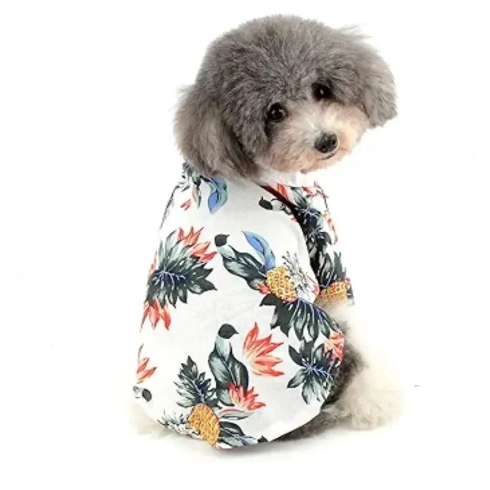 Pet NWOT White Pineapple Print Lightweight Hawaiian Style Shirt Size Medium